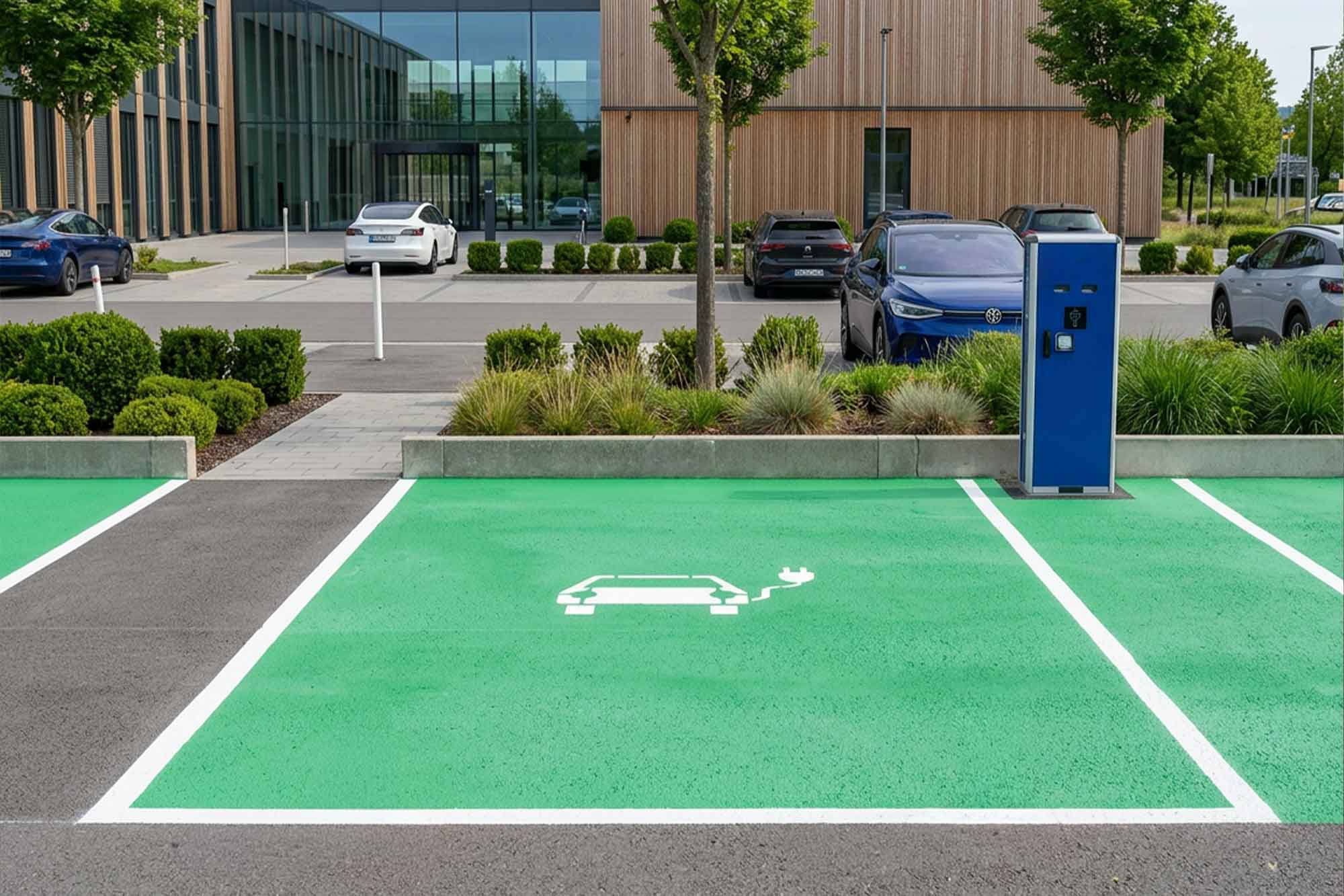 Detailansicht einer frisch aufgetragenen Markierung und Fahrbahnmarkierung (Pfeilsymbol).